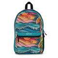 Tropical Origami Colorful Beachy Waves Personalized Backpack, Custom School Bag, Tropical Vibes Daypack, Gift for Students, Travel Essentials