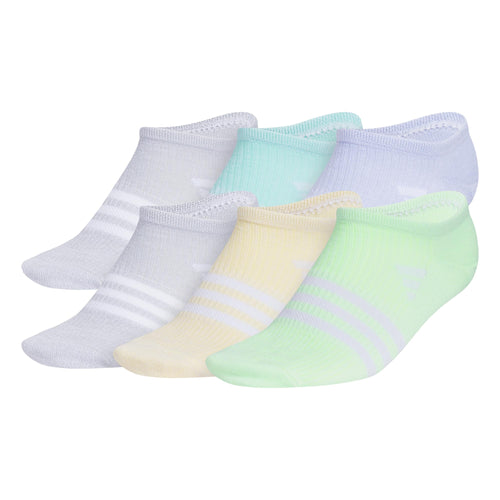 adidas Girls Kids Superlite 3.0 No Show Athletic Socks (6-Pair) Low-Profile fit with targeted Padding and Arch Compression Violet Tone Purple/Energy Aqua/Clear Onix Grey Large