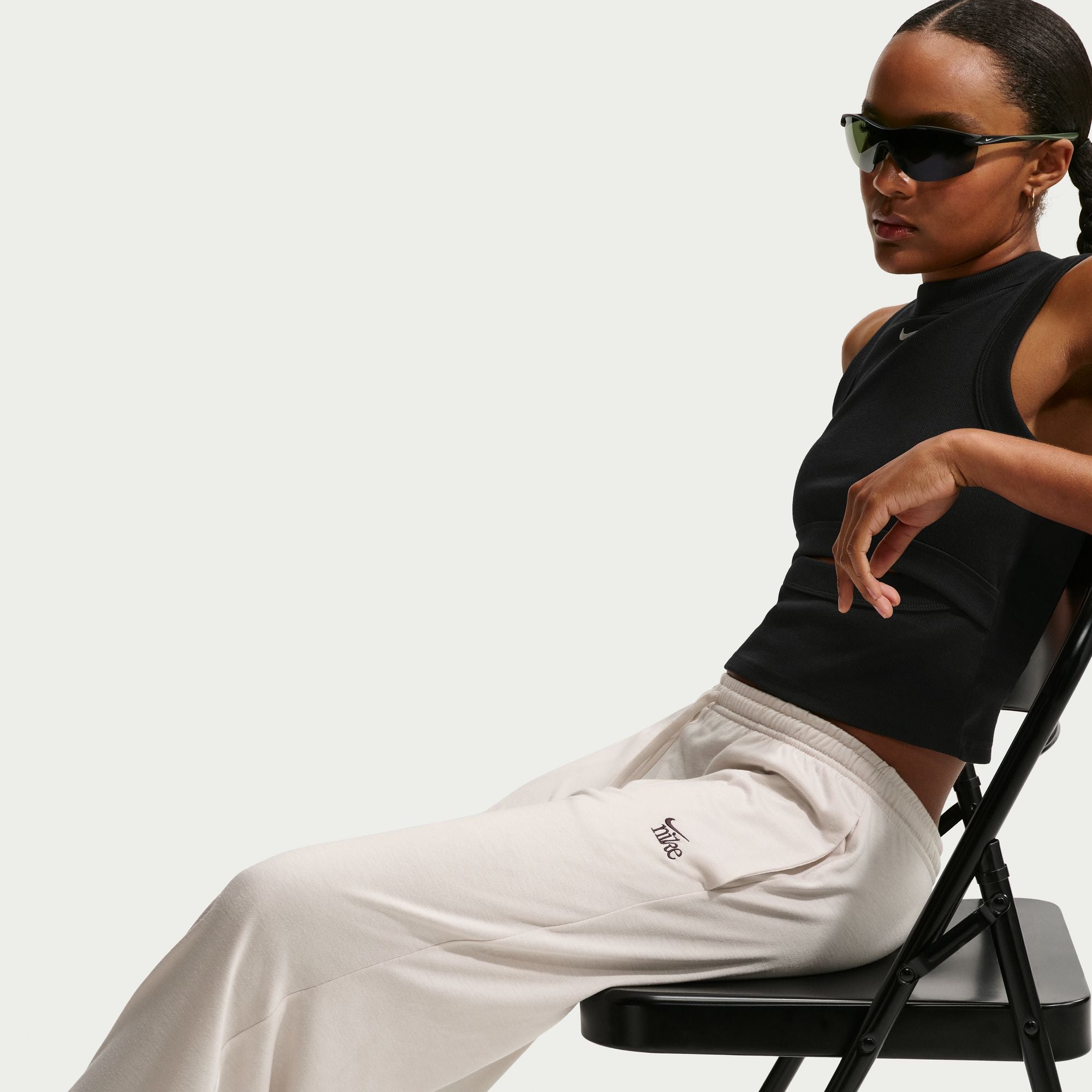 Nike Womens Chill Knit Mid Rise Open Hem Pants - Light Orewood