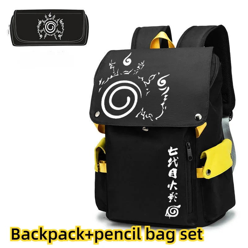 Naruto Anime Backpack, Includes Pencil Case and External Charging Port, Uzumaki Akatsuki School Students Schoolbag Leisure Computer Bag