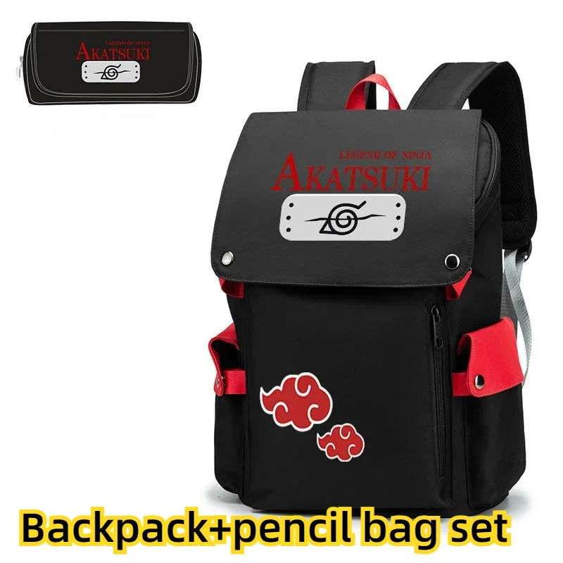 Naruto Anime Backpack, Includes Pencil Case and External Charging Port, Uzumaki Akatsuki School Students Schoolbag Leisure Computer Bag