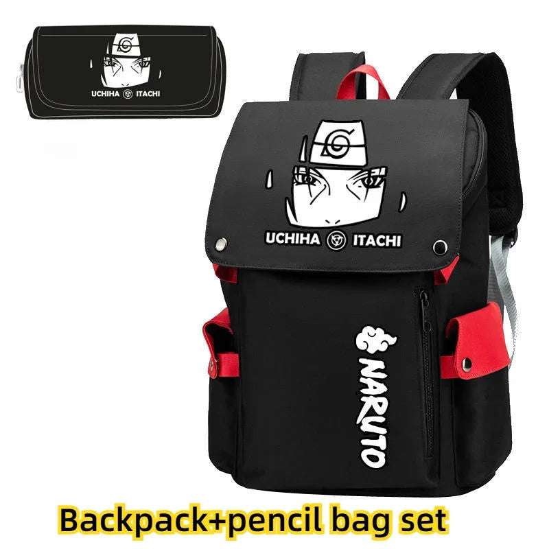 Naruto Anime Backpack, Includes Pencil Case and External Charging Port, Uzumaki Akatsuki School Students Schoolbag Leisure Computer Bag